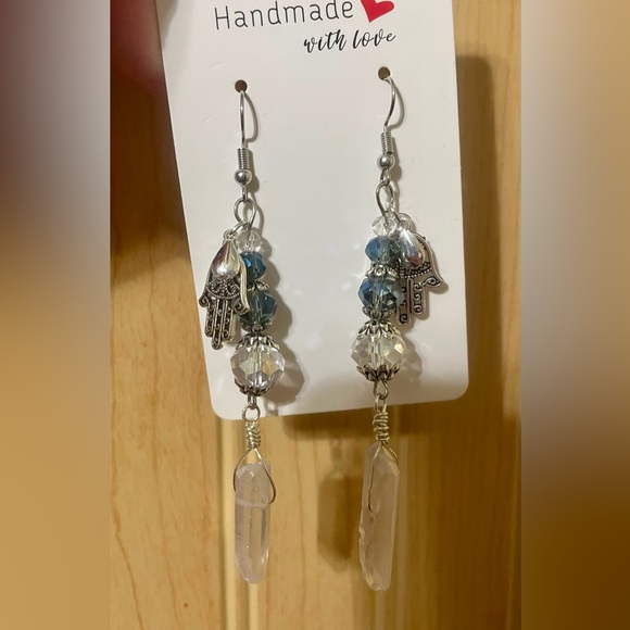 Silver and Blue Crystal Earrings - Picture 5 of 5